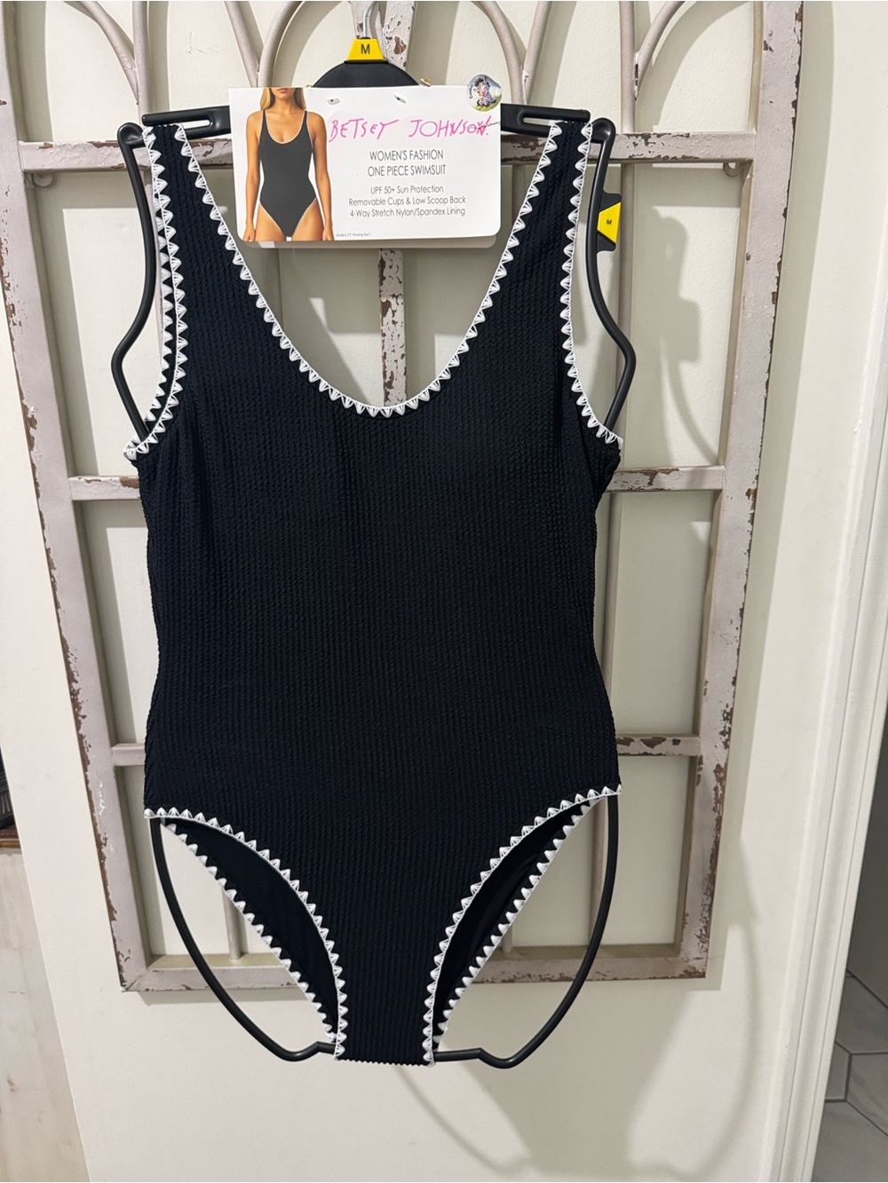 Betsey Johnson Black One-Piece Swimsuit with White Trim